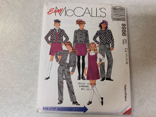 McCall's 8986 Girls' Unlined Jacket, Jumper, Pants, Size 10-14, Uncut, Vintage 1997