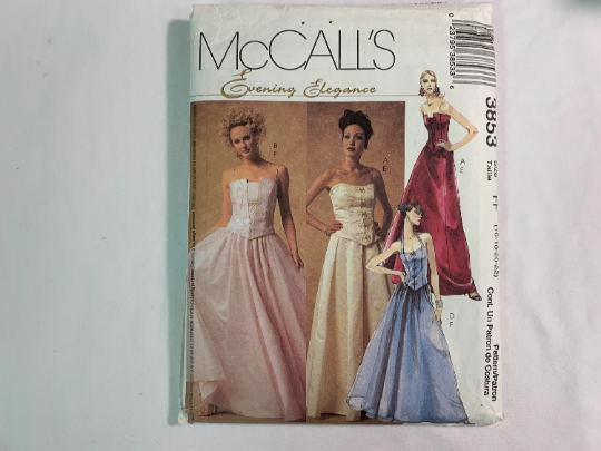 McCall's Sewing Pattern 3853 Misses' Lined Halter Tops, Skirt, Zipper, Floor Length, Evening Gown, Full Skirt, Sleeveless, Size 16-22, Cut, 2002