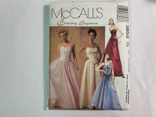 McCall's Sewing Pattern 3853 Misses' Lined Halter Tops, Skirt, Zipper, Floor Length, Evening Gown, Full Skirt, Sleeveless, Size 16-22, Cut, 2002