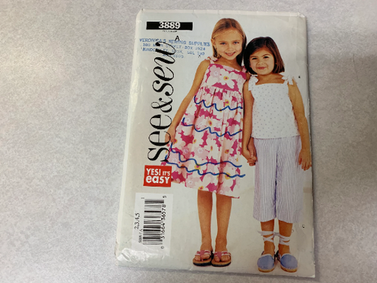 Simplicity Sewing Pattern 2268 See & Sew Girls' Dress, Top, Pants, Size 2-5, Cut, 2003