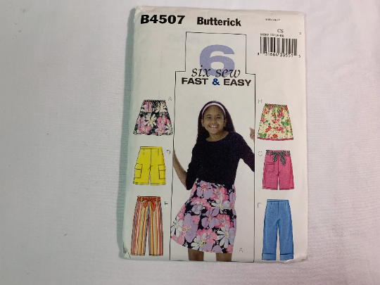 utterick Sewing Pattern B4507 Girls' Skirt, Shorts, Capri Pants, Sash, Elastic Waist, Two Lengths, Loose-Fitting Pockets, Size 12-16, Uncut, 2005