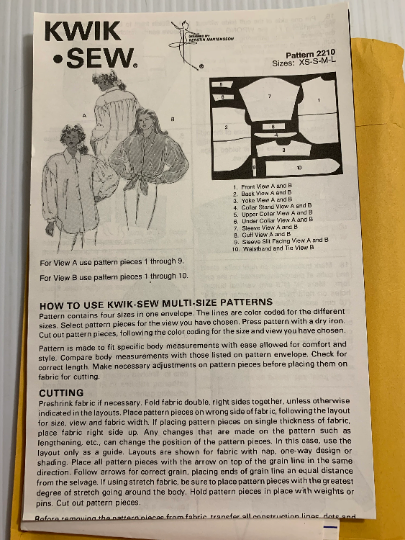 KWIK 2210 Misses' Shirts, Size XS-L, Uncut, Vintage 1998