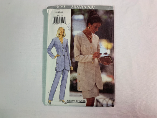 Butterick Sewing Pattern 3850 Misses' Jacket, Skirt, Pants, Loose-Fitting, Long Sleeves, Zipper, Semi-Fitted, Pleats, Size 12-16, Uncut, Vintage 1995