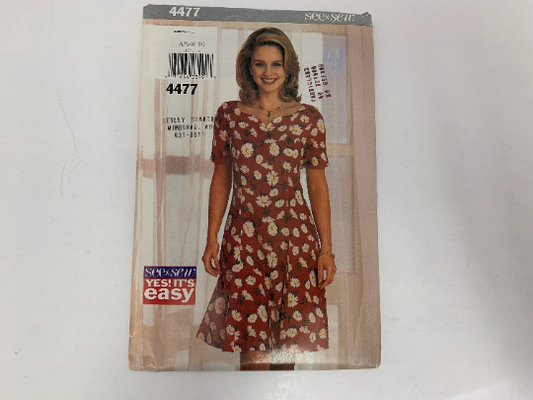 Butterick Sewing Pattern See & Sew 4477 Misses'/Misses' Petite Dress, Loose-Fitting, Flared, Mid-Knee, Back Zipper, Short Sleeves, Size 6-10, Uncut, Vintage 1996