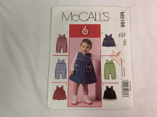 McCall's Sewing Pattern M5166 Infants' Jumpers, Overalls, Back Button, Pockets, Crotch Snap Closing, Pockets, Size Newborn- Large, Cut, 2006