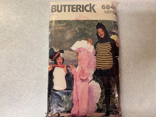 Butterick Sewing Pattern 6848 Children's/Girls'/Boys' Unicorn, Spider, Bumble Bee Costumes, Loose-Fitting, Long Sleeves, Hat, Size 4-14, Cut, Vintage 1988