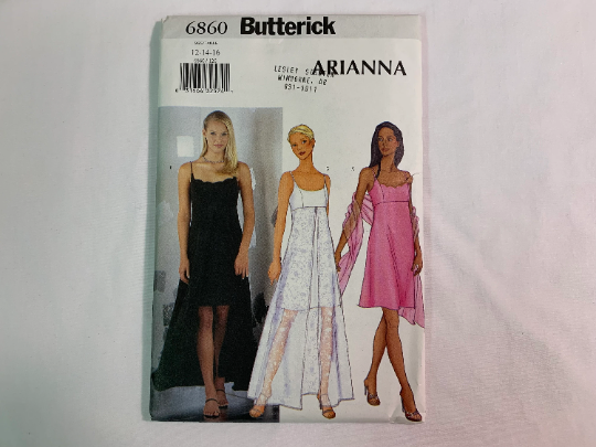 Butterick Sewing Pattern Arianna 6860 Misses'/Misses' Petite Dress & Scarf, Close-Fitting, Straight, Two Lengths, Princess Seams, Size 12-16, Uncut, 2000