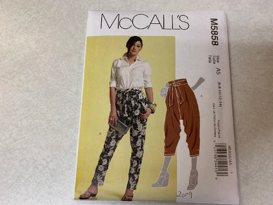 McCall's Sewing Pattern M5858 Misses' Pants, Sashes, Pockets, Zipper, Mid Knee, Pleats, Darts, Ladies, Teens, Trousers, Size 6-14, Uncut, 2009