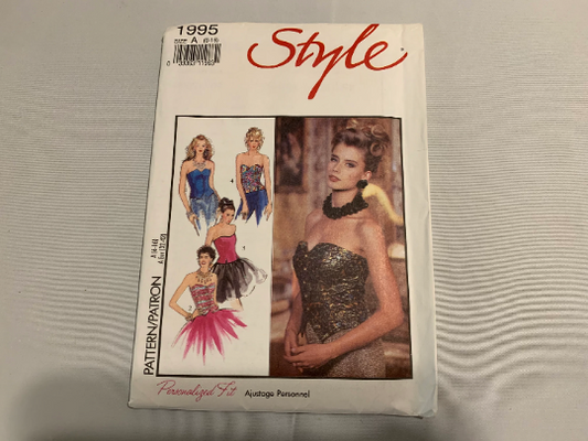 Style Sewing Pattern 1995 Misses' Lined Evening Tops, Fitted, Strapless, Button Front, Panel Seams, Vest, Slits, Size 6-16, Uncut