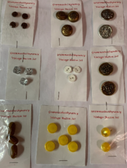 Vintage 9 Cards of Buttons, Yellow, Metal, Toggles, Crystal, Brown, White, (Envelope #2