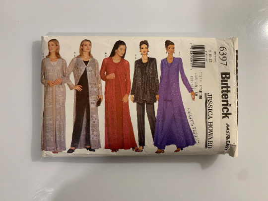 Butterick Sewing Pattern 6397 Misses'/Misses' Petite Cardigan, Duster, Tunic, Dress, Pants, Loose-Fitting, Unlined, Straight, Long Sleeves, Size 8-12, Cut, Vintage 1999