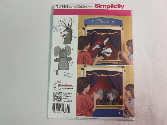 Simplicity Sewing Pattern 1789 Crafts, Hand Puppets, Donkey, Elephant, Toys, Uncut, 2012