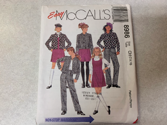 McCall's 8986 Girls' Unlined Jacket, Jumper, Pants, Size 7-10, Uncut, Vintage 1997
