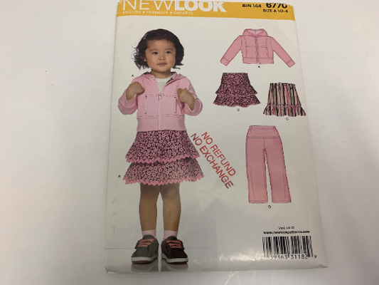 Simplicity New Look Sewing Pattern 6770 Toddlers' Jacket, Skirt, Pants, Pockets, Hood, Long Sleeves, Elastic Waist, Size 1/2-4, Uncut, 2007