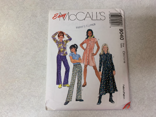 McCall's 9040 Girls' Tops, Dress, Shirt, Pants, Semi-Fitted. Princess Seams, Size 7-10, Uncut, Vintage 1997