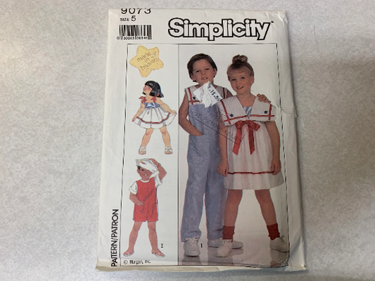Simplicity 9073 Boys' Girls' Overalls, Dress, Size 5, Uncut, Vintage 1989