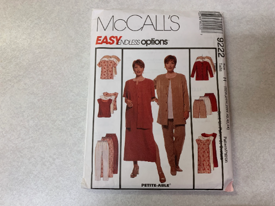 McCall's Sewing Pattern 9222 Misses' Unlined Boxy Jacket, Dress, Top, Pants, Shorts, Long/Short Sleeves, Pockets, Size 40-44, Cut, Vintage 1998
