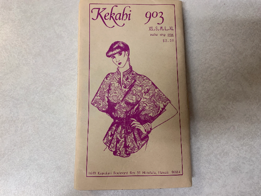 Kekahi Sewing Pattern 903, Pull-Over Poncho Top, Mandarin Collar, Kimono Elbow Length, Tie Belt, Neckline Slit, Size XS-XL, Uncut