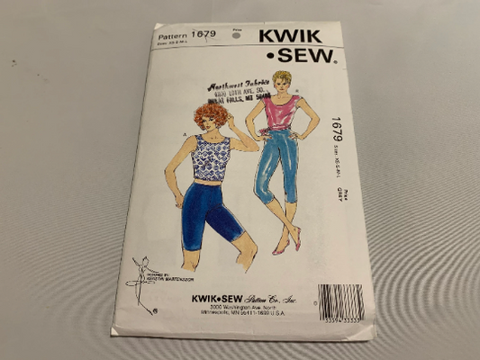 KWIK Sewing Pattern 1679 Misses' Tops, Tights, Extended Shoulders, Cap Sleeves, Sleeveless, Waistband, Two Lengths, Size XS-L, Cut, Vintage 1987