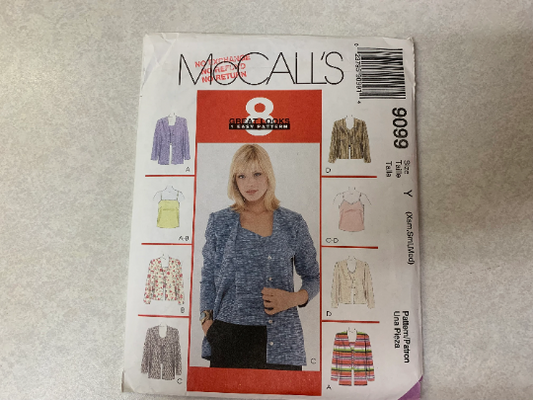 McCall's Sewing Pattern 9099 Misses' Unlined Cardigan, Two Lengths, Camisoles, Loose-Fitting, Front Button, Darts, Size 4-14, Cuts, Vintage 1996