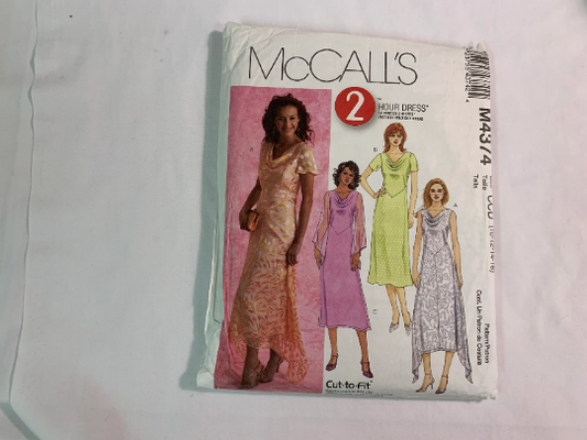 McCall's Sewing Pattern M4374 Misses'/Miss Petite Dresses, Semi-Fitted, Slit, Overskirt, Sleeveless, Long/Short Sleeves, Zipper, Size 10-16, Cut, 2004