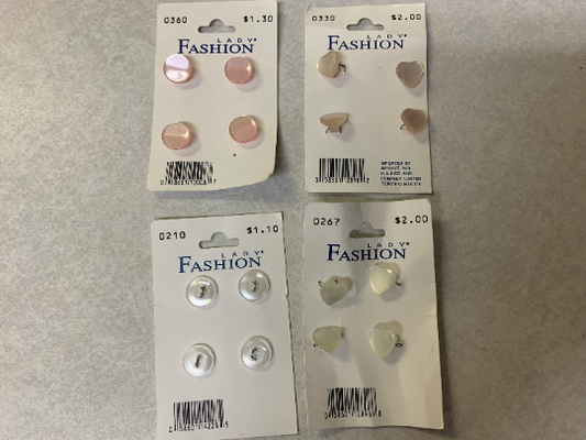 Vintage Lady Fashion Buttons, Shank, White, Flat, White/Peach Hearts, Various Sizes, Shiny, Sewing, Scrapbooking, Crafts, Round, 12mm