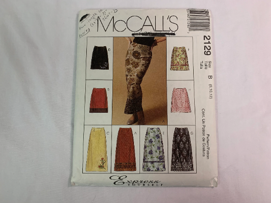 McCall's Sewing Pattern 2129 Misses' Skirt, Zipper, Two Lengths, Waistline, Back Zipper, Darts, 9 Variations, Cut, Size 8-12, Vintage 1999
