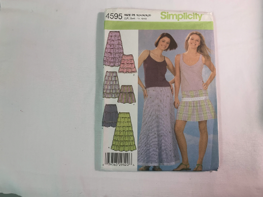 Simplicity Sewing Pattern 4595 Misses' Skirt, Tiered, Elastic Waist, Two Lengths, Pull-On, 5 Variations, Size 12-20, Uncut, 2006