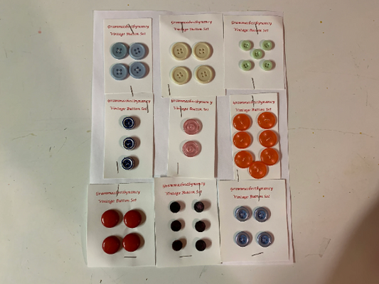 Vintage 9 Cards of Buttons, Yellow, Red, Orange, Blue, Pink, Cream, Green, (Envelope #3)