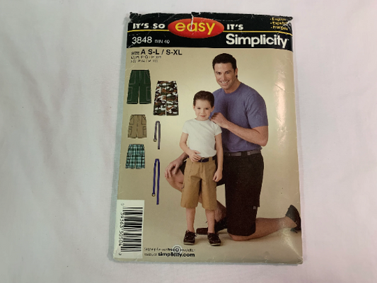 Simplicity Sewing Pattern 3848 Men's, Boy's, Shorts, Zipper Fly, Pockets, Boys' Size 3-6, Men's 34-40, Cut, 2004