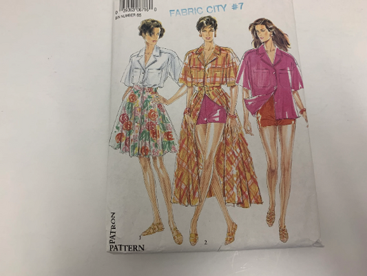 Simplicity New Look Sewing Pattern 6716 Misses' Shorts, Full Skirt, Shirt, Pockets, Short Sleeves, Button Front, Elastic Waist, Size 6-12, Cut, Vintage 1999